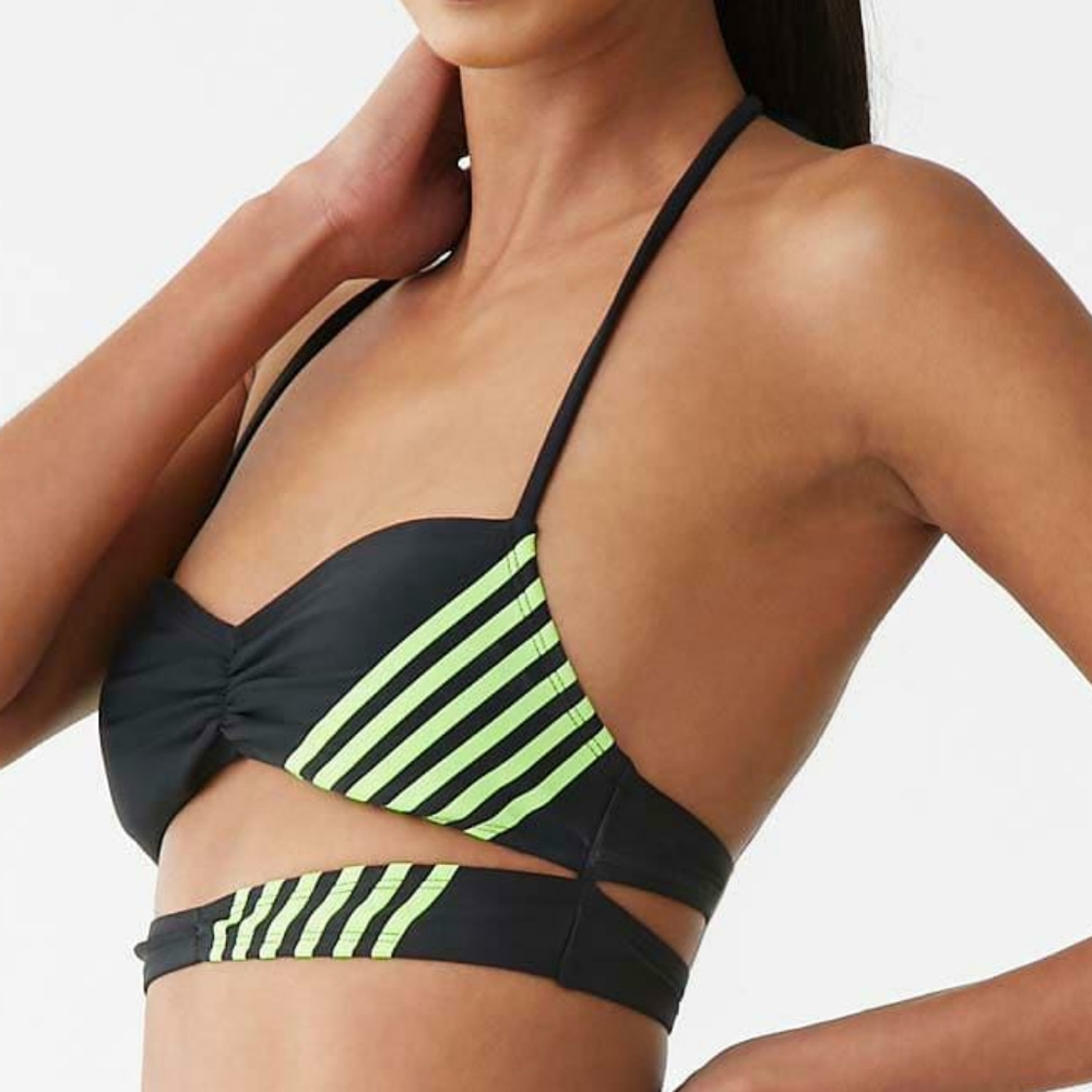 Forever 21 Black and Green Stripe Bikini Top NWT